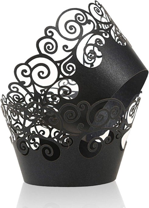 Cupcake Wrappers, KPOSIYA 100 Pack Cupcake Wraps Filigree Artistic Bake Cake Paper Cup Little Vine Laser Cut Liner Baking Cups Muffin Case Trays f...