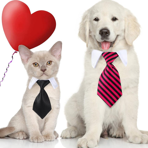 4 Pieces Cat Dog Tie with Collar Adjustable Puppy Pets Formal Necktie Collars Cat Dogs Bow Ties for Cat Small Dogs Grooming Costume Accessories...
