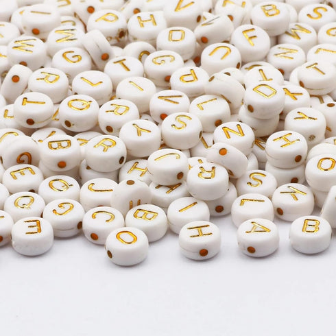 DAHI 1000pcs gold letter beads Acrylic Alphabet Beads A-Z Letter Beads for Jewelry Making Alphabet Beads (round gold white)...