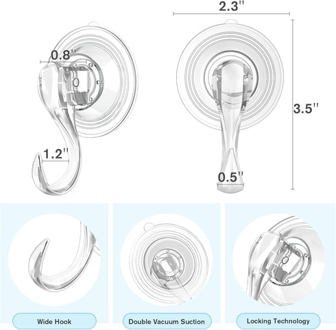 VIS'V Suction Cup Hooks, Small Shower Suction Hooks with Wipes, Heavy Duty, Removable and Reusable, Clear, 4 Pcs...