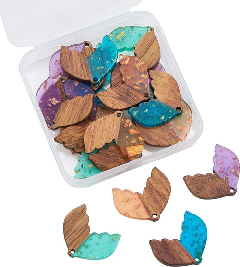 LiQunSweet 20 Pcs Transparent Resin & Walnut Wood Pendants with Gold Foil Fishtail for Jewelry Making DIY Crafts - 23x28mm...