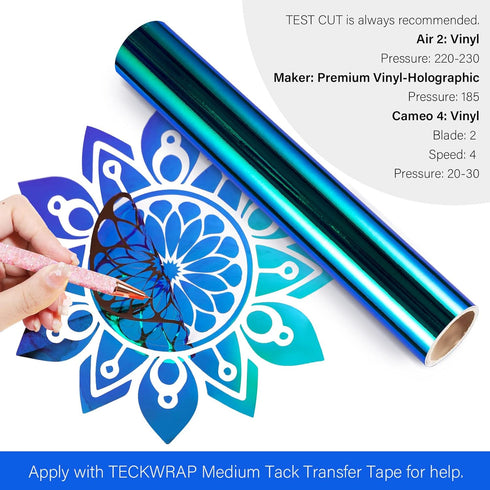 TECKWRAP Holographic Chrome Craft Vinyl 12" x 60", Peacock Blue- Permanent Adhesive Vinyl, Indoor & Outdoor Vinyl, Waterproof, Scrapbooking, Easy ...