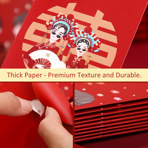 Chinese Red Envelopes for Wedding - 10 Pieces Lucky Money Envelopes with Wishes, Bride and Groom Patterns, Accessories for Chinese Wedding...