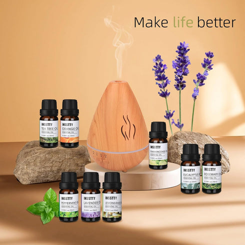 Essential Oils by INSSTTY 100% Pure Oils kit- Top 8 Aromatherapy Oils Gift Set-8 Pack, 10ML(Eucalyptus, Lavender, Lemon Grass, Orange, Peppermint,...