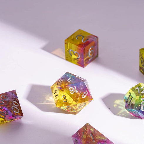 Cusdie Sharp Edges DND Dice, 7 PCs D&D Dice, Handcrafted Polyhedral Dice Set, for Role Playing Game MTG Pathfinder(Colorful Yellow/Red/Blue)...