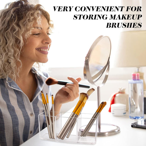 Rolybag Acrylic Makeup Brush Holder Organizer 3 Slots Cosmetic Brushes Storage Clear Pen Holder Eyeliners Eyebrow Pencil Display Case for Desk and...