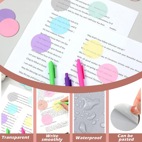 500 Sheets Transparent Sticky Notes Translucent Sticky Notes Clear Sticky Notes Pastel Round Transparent Sticky Tabs See Through Memo Pads for Bib...