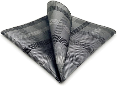 S&W SHLAX&WING Ties for Men Necktie Gray Check Extra Long Matching Pocket Square...