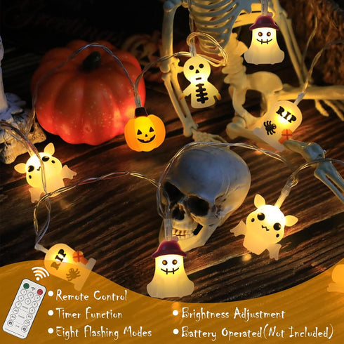 Halloween Lights Outdoor, 15FT Battery Operated Halloween Lights 30 LED 3D Ghost Tombstone Bat Pumpkin String Lights with Timer, 8 Lighting Modes ...