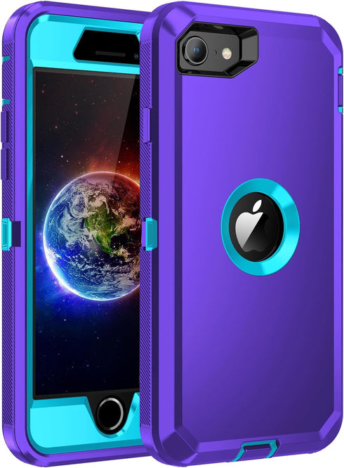 for iPhone SE 2022/2020 Case,Built-in Screen Protector,Shockproof 3-Layer Full Body Protection Rugged Heavy Duty High Impact Hard Cover Case for i...