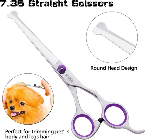 5 in 1 Dog Grooming Scissors Kit with Safety Round Tips Dog Scissors for Grooming 4CR Stainless Steel Grooming Scissors for Dogs and Cats, Profess...