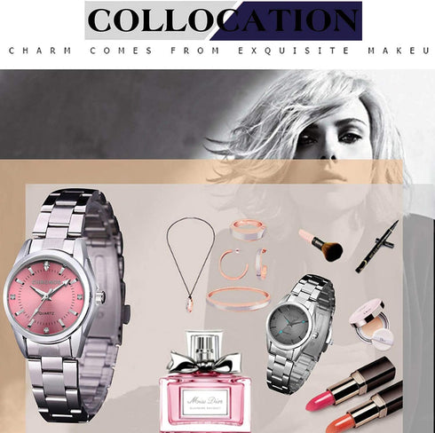 cofuo Women Lady Dress Analog Quartz Watch with Stainless Steel Band, Casual Fashion Waterproof Watches Roman Numeral Diamond Rhinestone Luminous ...