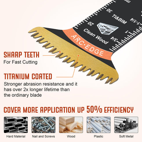 PECHAM 22PCS Curved Oscillating Tool Blades, Professional Universal Titanium Arc Edge Oscillating Multitool Blades for Wood Plastics Metal Hard Ma...