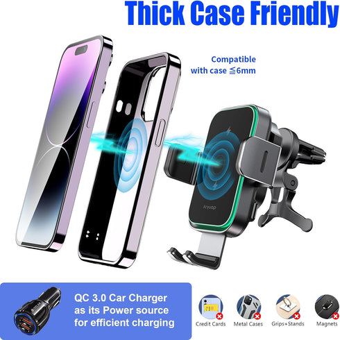 15W Fast Wireless Car Charger Mount Dual Coil - Auto Alignment Clamping Wireless Car Phone Charger, Dashboard Windshield Wireless Charging Car Hol...