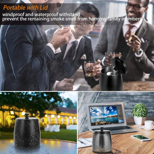 Large Outdoor Cigarette Ashtray with Lid Smokeless Stainless Steel Ash Trays Covered Windproof Smell Proof Ashtrays for Outside Patio Home Odorles...