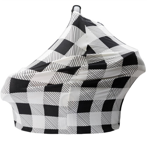 Nursing Cover Breastfeeding Scarf - Baby Car Seat Covers, Infant Stroller Cover, Strechy Carseat Canopy for Boys and Girls ?Black and White Square...