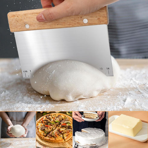 Bench Cutter Scraper, Dough Pastry Bench Scraper and Dough Cutter, Stainless Steel Food Scraper with Grip Handles & Measuring Scale for Baking Kit...