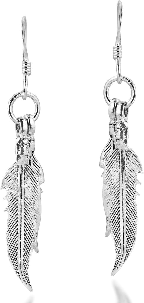 AeraVida Spectacular Double Feather .925 Sterling Silver Dangle Earrings | Luxurious and Elegant Feather Jewelry for a Timeless Look...