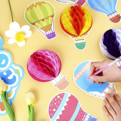 TaoBary 84 Pcs 3D Hot Air Balloon Honeycomb Bulletin Board Set Caterpillars Balloon Bulletin Board Cutouts Honeycomb Apple Popcorn Classroom Bulle...