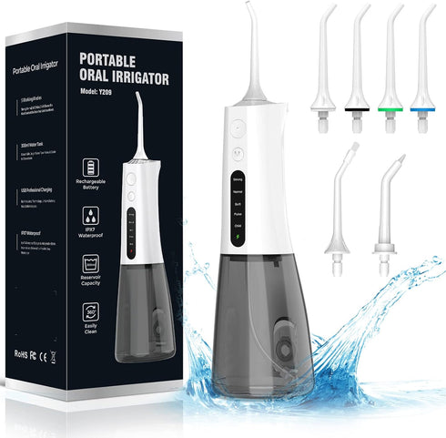 Water Dental Flosser Cordless for Teeth - QFBUDR 5 Modes Dental Oral Irrigator, Portable Rechargeable IPX7 Waterproof Water Teeth Cleaner Picks fo...