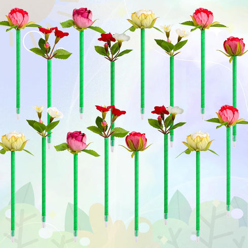 Rose Flower Pens, Mixed Multicolor Rose Ballpoint Pens,16 Pieces Valentine's Day Mother's Day Plush Rose Pens for Birthday Party Wedding Girlfrien...