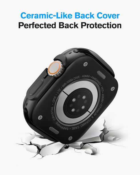 amBand Metal Case Screen Protector for Apple Watch Ultra 2/Ultra 49mm, W3 Rugged Bumper Thin Frame + 9H Tempered Glass Film + Ceramic-Like Back Co...