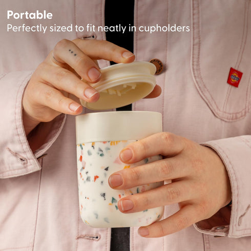 W&P Porter Travel Coffee Mug with Protective Silicone Sleeve | 12 Ounce Charcoal | Reusable Cup for Coffee or Tea | Portable Ceramic Mug with BPA-...