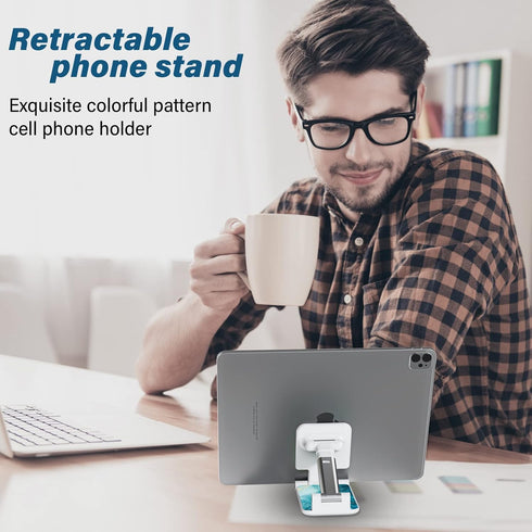 Foldable Phone Stand for Desk, Adjustable Angle of View, Suitable for iPhone, Samsung and Other Smart Phones, Blue Ocean...
