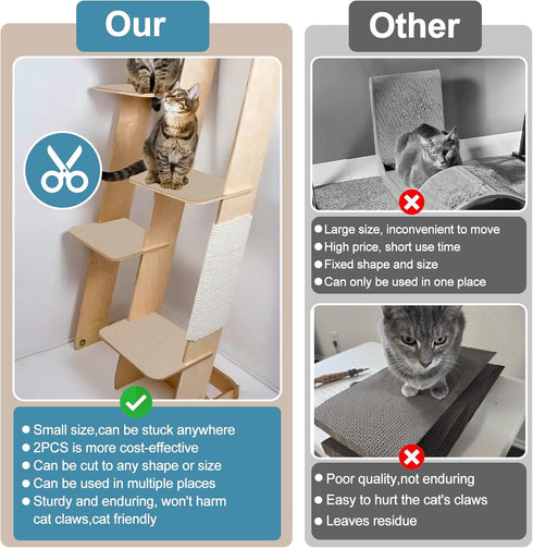 DIY Climbing Cat Scratcher Mat,2 Pack Trimmable Self Adhesive Cat Scratching Pads,39.3"X16"Cat Scratching Protector Board for Couch Furniture Wall...