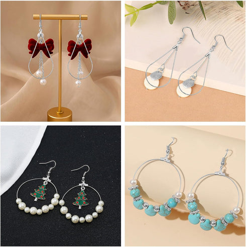 YaeYur 372Pcs Beading Hoop Earrings for Jewelry Making Earring Finding Hypoallergenic Teardrop Round Beading Hoop Earring Hooks and Backs Open Jum...