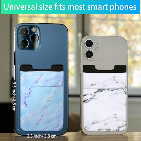Weewooday 6 Pieces Phone Card Pocket Holder Stretchy Spandex Wallet Pocket Marble Pattern Double Pouch Credit Card ID Case Pouch Sleeve Adhesive S...