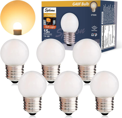 G40 Low Watt LED Light Bulbs 1.5W Soft Warm White 2700K G14 Energy Saving Bulb 15 Watt Equivalent Lights Bulb Standard Base E26, night light for B...