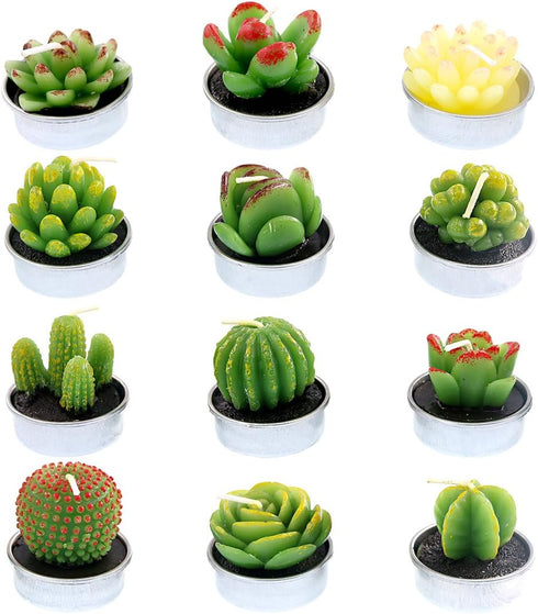 Swpeet 12Pcs Decorative Succulent Cactus Tealight Candles Kit, Cute Smokeless Succulent Plants Perfect for Candles Festival Wedding Props and Hous...