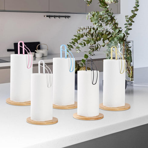 Wood Paper Towel Holder with Fixer, Paper Towel Holder Countertop, Kitchen Towel Holder Free-Standing with Fixed or Non-Slip Wooden Base-White...