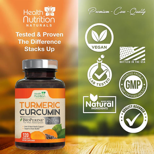 Turmeric Curcumin with BioPerine Black Pepper Extract 2600mg - High Absorption Ultra Potent Tumeric Herbal Supplement with 95% Curcuminoids, Natur...