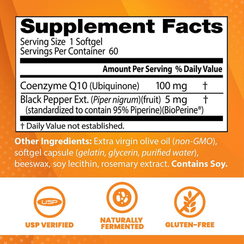 Doctor's Best High Absorption CoQ10 with BioPerine, Gluten Free Naturally Fermented, Heart Health & Energy Production, 100 mg, 60 SoFtgels...