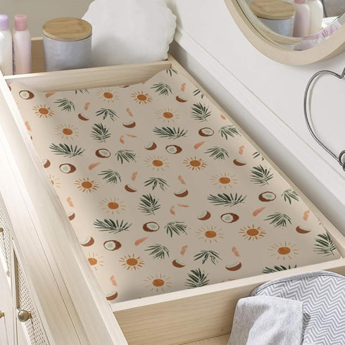 Summer Palm Trees Changing Pad Cover, Coconuts Sun Prints Baby Nursery Diaper Changing Table Pad Cover, Unisex Summer Pattern Diaper Changing Shee...