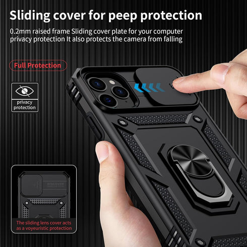 for iPhone 11 Pro Max Case with Camera Lens Cover, HD Screen Protector, 10 FT Military Grade Drop Protection, Magnetic Ring Holder Kickstand Prote...