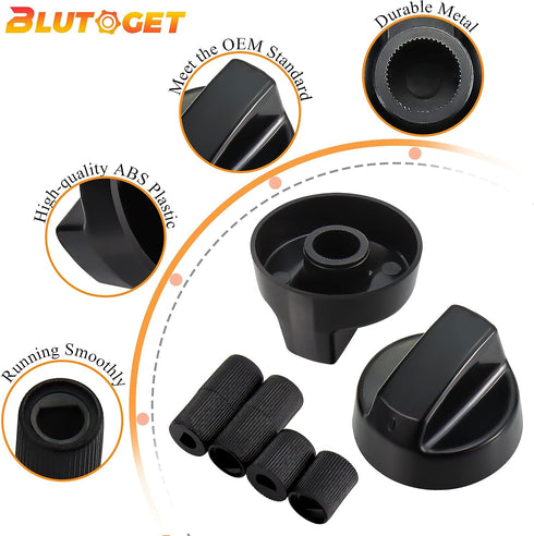 Blutoget 4 Pack Black Universal Control Knobs with 12 Adapters - Compatible for Oven Stove Range - Universal Stove Knobs - Wide Range of Availability
