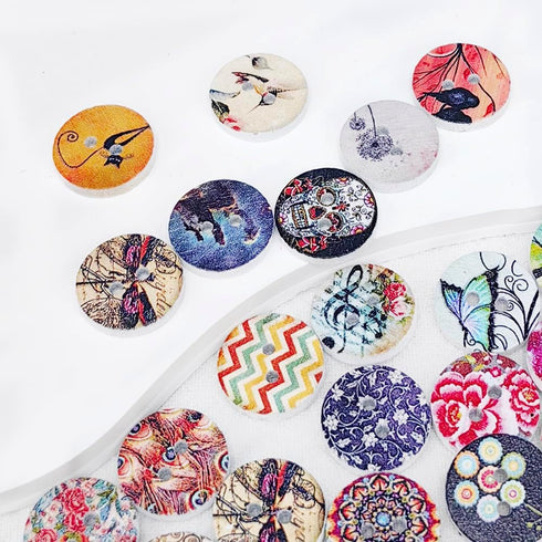 Libiline 100pcs 20/25/30mm Mix Pattern Wood Buttons 4 Holes Craft Clothes Sewing Button (15mm(5/8"), Multi-color)...