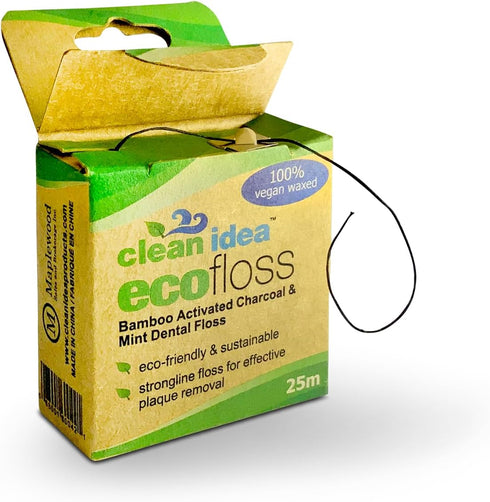 Ecofloss 6x25m Dental Floss - Charcoal Mint - Bamboo Floss, Unwaxed Dental Floss, Natural Floss, Floss Refill, Organic Floss, Wax Floss, Biodegrad...