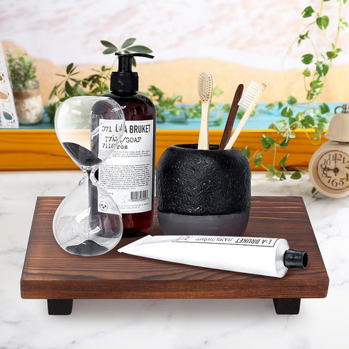 Wooden Bathroom Counter Tray Organizer Kitchen Soap Sink Tray Decor Farmhouse Wood Risers Modern Dish Soap Dispenser Holder Pedestal Stand Bathroo...