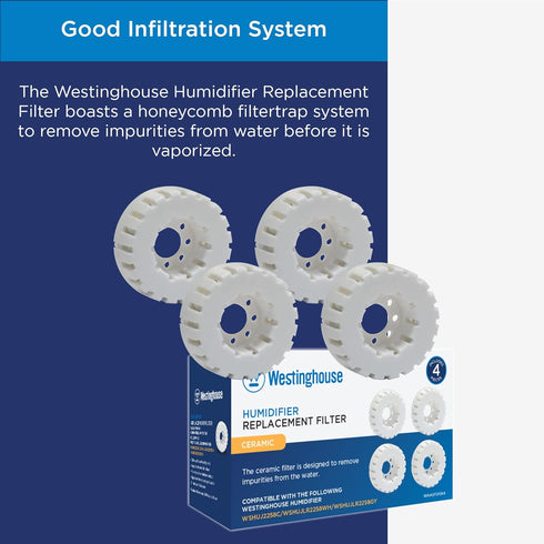 Westinghouse Humidifier Replacement Filter - Set of 4 Ceramic Ball Filters with Honeycomb Filtertrap System and Soft and Healthy Mist - Maintains ...