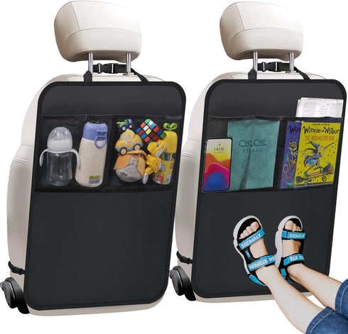 Kick Mats with Organizer - 2 Pack Backseat Protector Seat Covers for Your Car, SUV, Minivan or Truck Seats - Vehicle Back Seat Kids Safety Accesso...