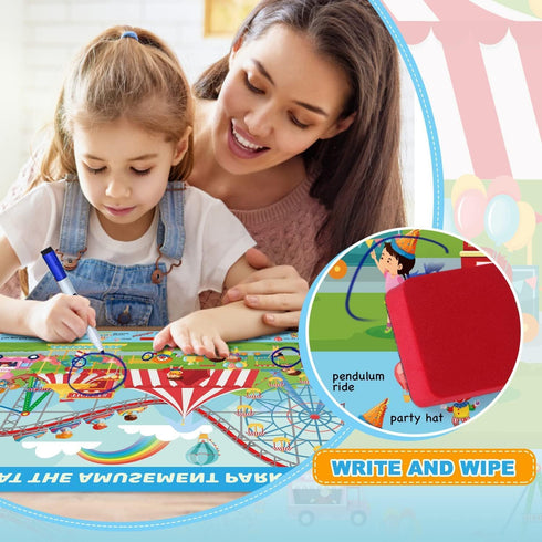 Search and Find Card for Kids Ages 4-6,3-8, Reusable Activity Mats with 4 Dry Erase Markers, Preschool Learning Activity, Educational Toys Gifts f...