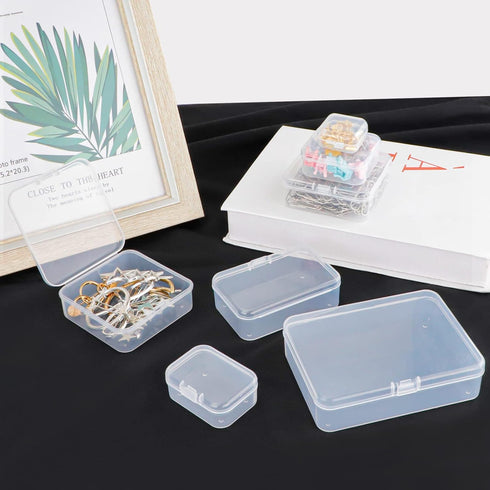 18Pcs Mini Storage Containers, Mixed Sizes Small Rectangular Clear Plastic Storage Containers Box with Hinged Lid for Beads, Organizie Tiny Items,...