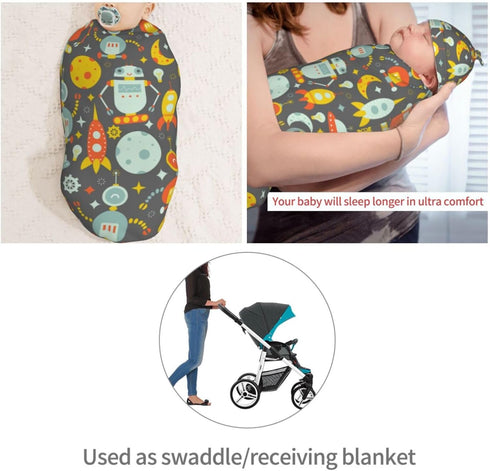 Robot and Moon Newborn Swaddle Blankets Hat Sets Soft Baby Receiving Blanket Swaddle Sack for Baby Shower Infant Boy Girl Gift...
