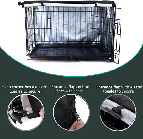 Durable Dog Crate Cover-Double Door, Pet Kennel Cover Waterproof Anti-UV Dog Cage Cover Fit for 24-48 inches Crate -Black...