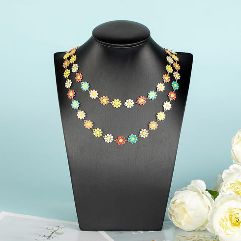 YOUBEIYEE 9.8 Feet/3M Colorful Daisy Flower Chain Bulk Gold Plated Brass Chains for Jewelry Making Enamel Floral Chain Roll Women Necklace Bracele...