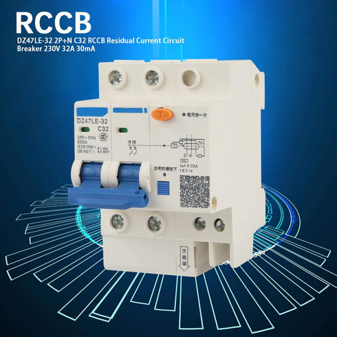 Current Circuit Breaker, 230V 32A 30mA Current Circuit Breaker DZ47LE-32 2P+N C32...
